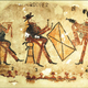 Un detalle del mural con la danza de la conquista.